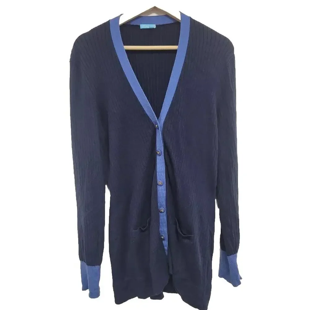 J.McLaughlin Women Gardigan Long Sleeve Button Cotton Blend Blue Size L A000133